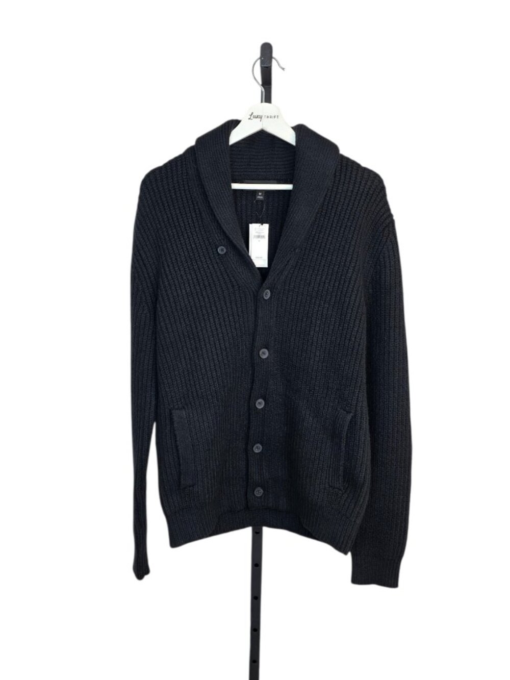 Banana Republic Men's Heavy Weight Shawl Collar Cardigan, Button Front, Black, M